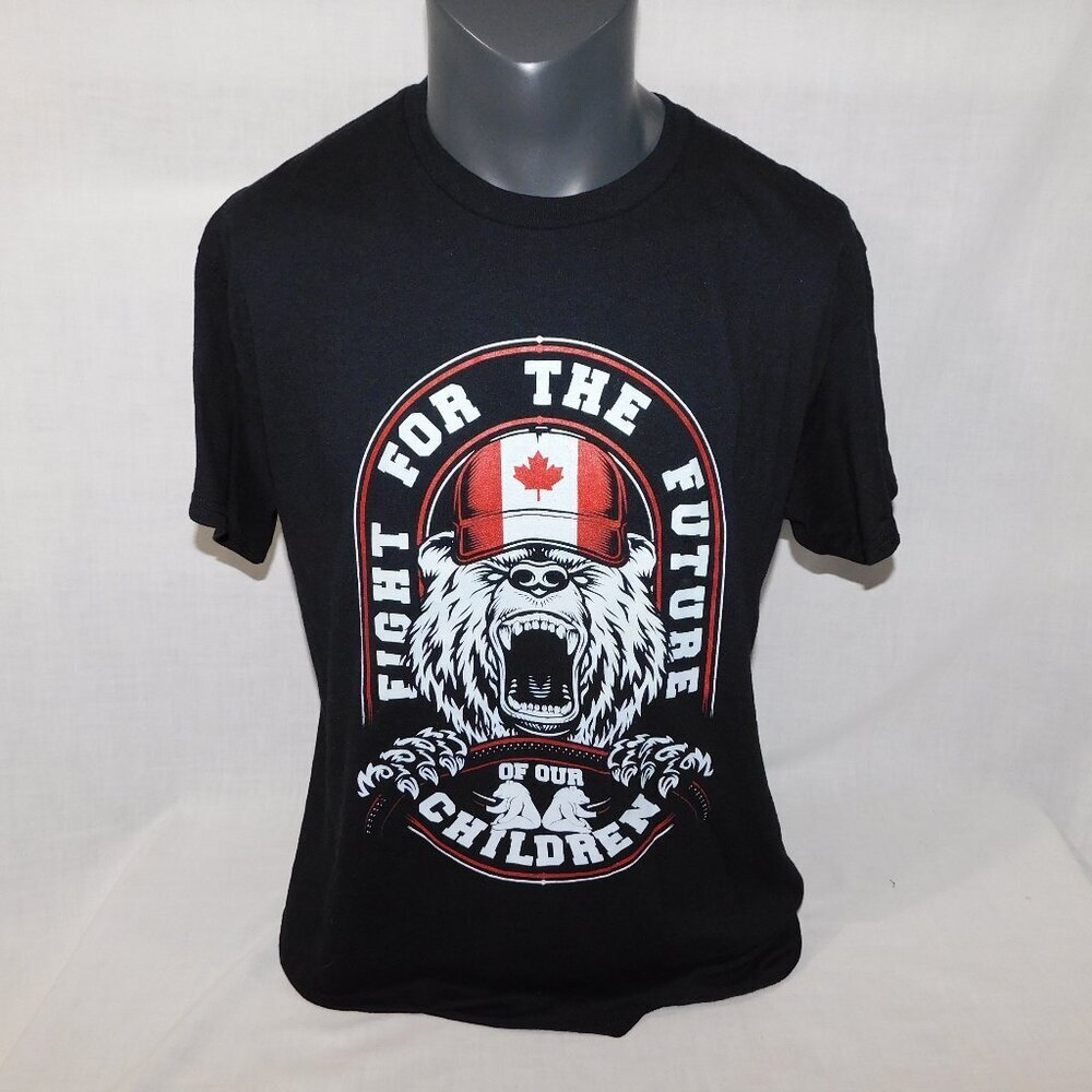 Bear Fight for the Future of our Children Canada Black Graphic T Shirt Mens L
